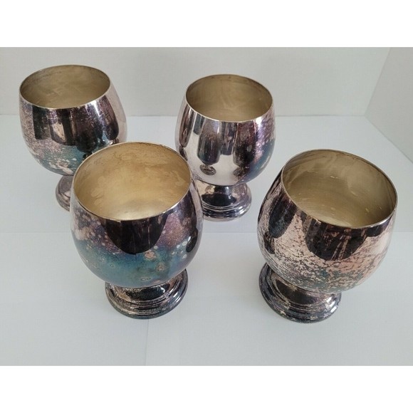 4 Vintage Sheridan Taunton Mass Silversmiths Silverplated Wine Water Goblets - Picture 4 of 9